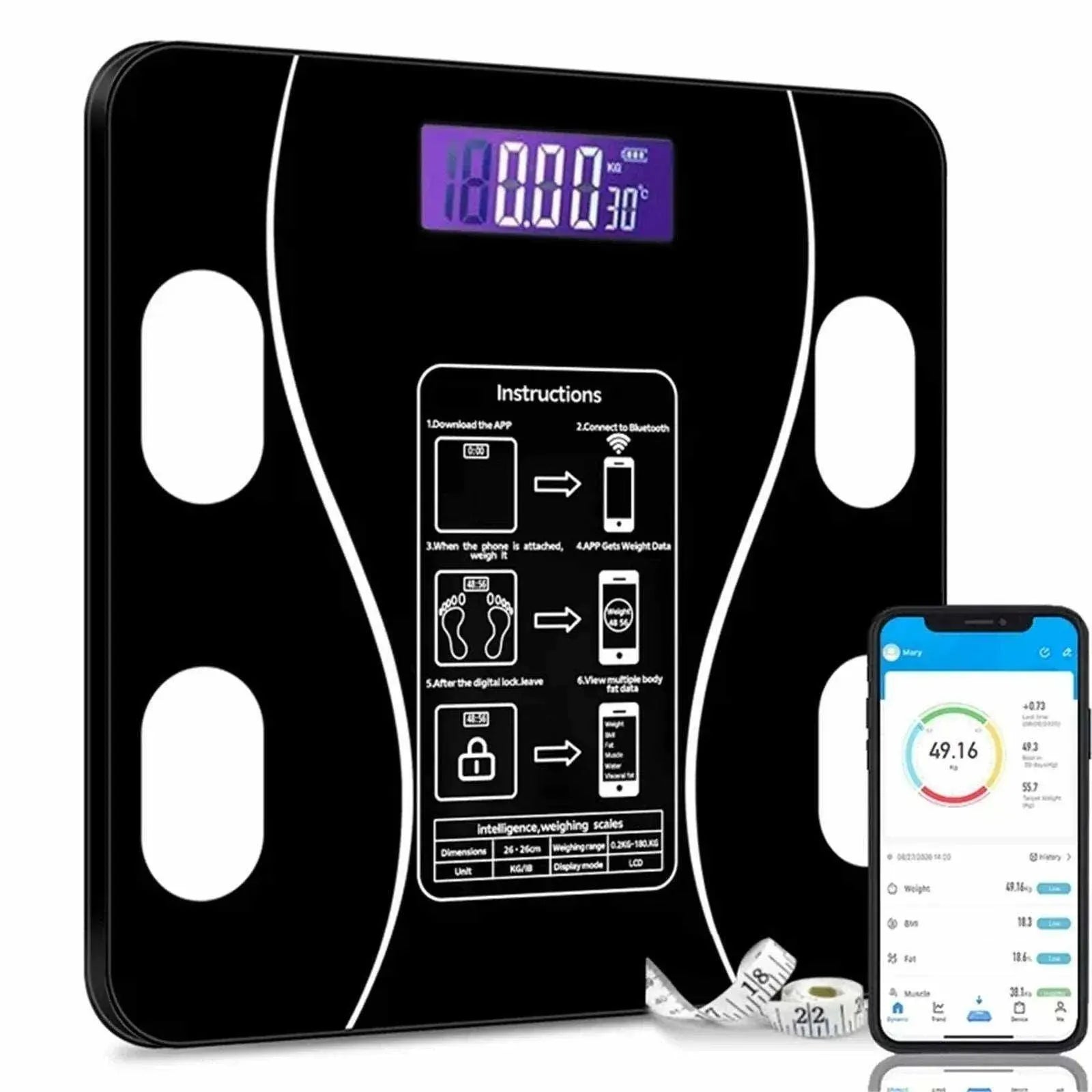 Smart Bluetooth Digital Weight Scale |  Body Fat BMI Analyzer | Max 180kg |  Wireless Health Monitoring