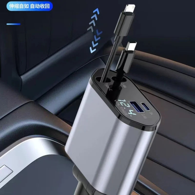 4-in-1 Retractable Car Charger | Dual USB & USB-C PD Fast Charging, 100W - Feature 4