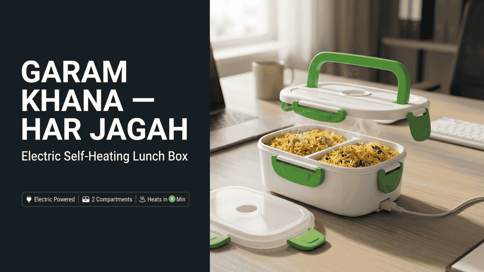 Portable Electric Heating Lunch Box with Leak-Proof Design & Soup Tray - Full View 2